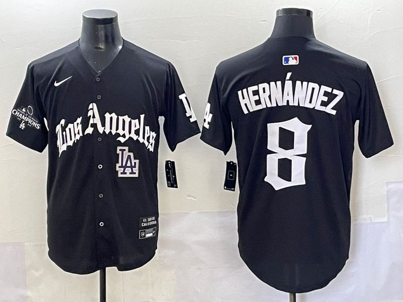 Men 2025 Los Angeles Dodgers #8 Hernandez Black Five generations Joint Name Nike MLB Jersey style 14